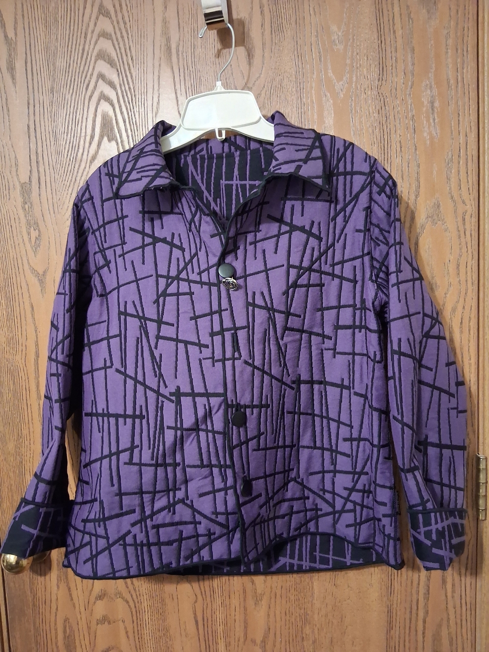 Purple And Black Reversible Printed Button-Front Blazer Jacket